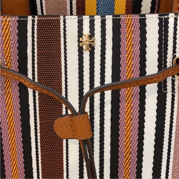 TORY BURCH Tote Drawstring Kerrington Stripe Webbing NWT - Picture 5 of 9